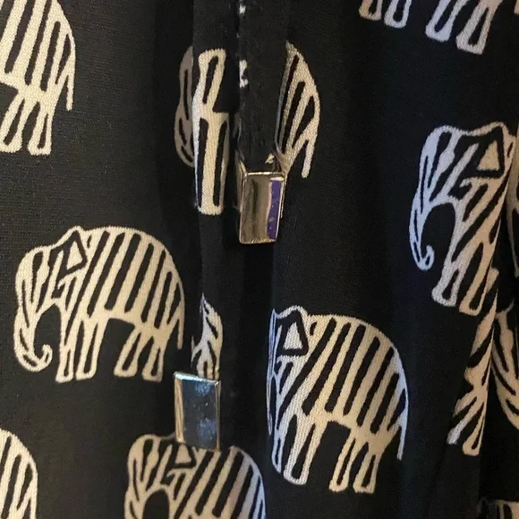 Grace Elements Elephant Print Palazzo Pants Women’s L Black Wide Leg - Picture 3 of 10